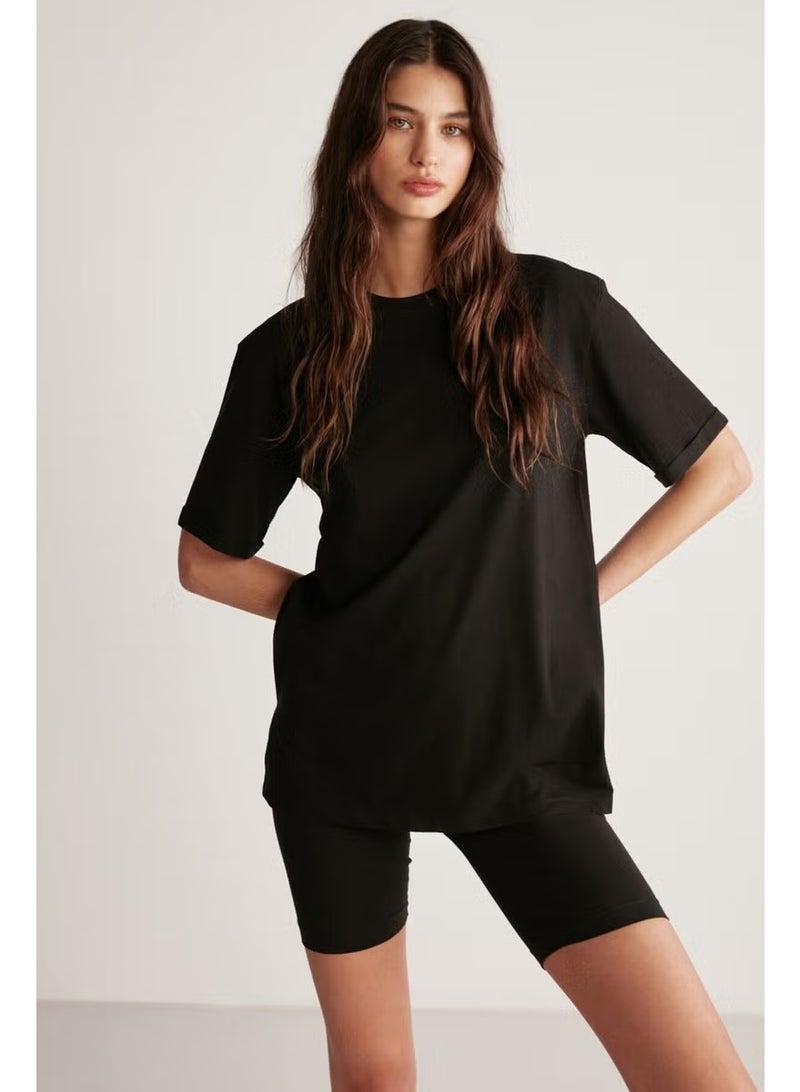 GRIMELANGE Betsy Women's 100% Cotton Crew Neck Short Sleeve Basic Black T-shirt - Image 1